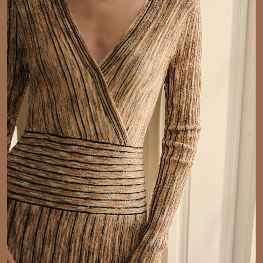 Space-Dyed Ribbed Knit Sweater Maxi Dress with Surplice V Neck - Picture 3 of 9